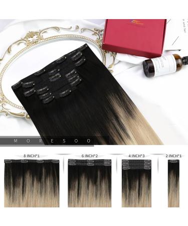 Moresoo 24 Balayage Clip in Hair Extensions 120g Double Weft Dark Roots Black to Blonde Ombre Human Hair 7pcs - #1B/18/60 - Buy Online on GoSupps.com