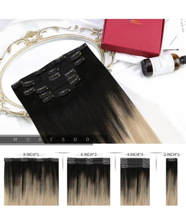 Buy Moresoo Balayage Clip-In Real Hair Extensions - 45cm #1B/18/60 120g - Black to Ash Blonde & Platinum Blonde - Buy Online on GoSupps.com