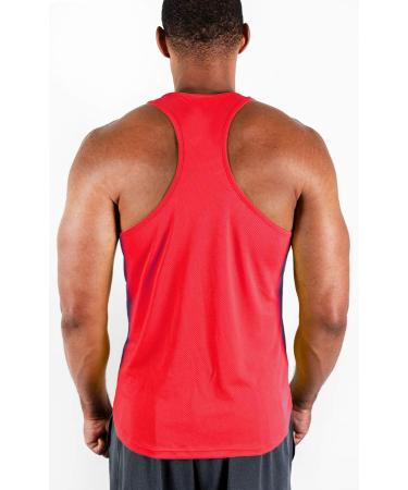 DEVOPS Men's Y-Back Dri Fit Muscle Gym Tank Top 3 Pack - Large (Charcoal/Red/Yellow) - Buy Online on GoSupps.com
