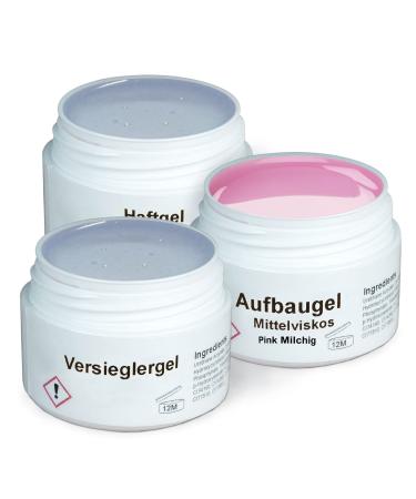 GS-NAILS UV Gel-Set-3x 15ml Nail Gel for Nail-Art & Nail Design-Pinch gel middle viscosa assembly gel pink milky sealing gel-45ml 3 x 15ml PM 45 ml (1 Pack)