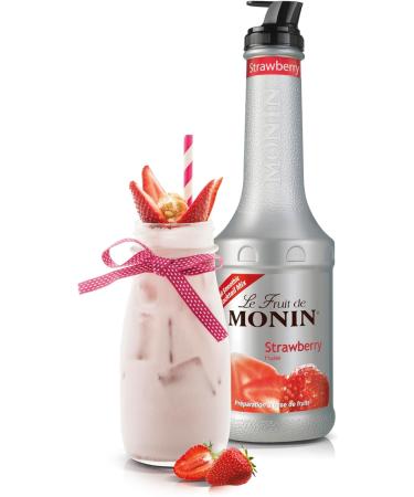 MONIN Strawberry Fruit Mix Puree 1L for Cocktails Smoothies and Mocktails. Vegan-Friendly Allergen-Free 100% Natural Flavours and Colourings. 2-in-1 Strawberry Puree and Sugar Syrup Hybrid - Buy Online on GoSupps.com