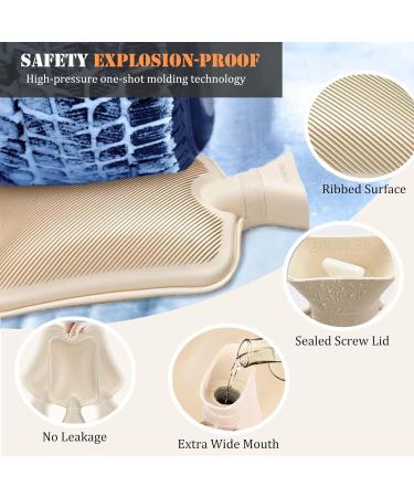 Bonilife Hot Water Bottle with Fluffy Cover - 2L Large Hot Water Bag for Men and Women - Pain Relief for Back and Neck - Cosy Nights - Light Grey - Buy Online on GoSupps.com