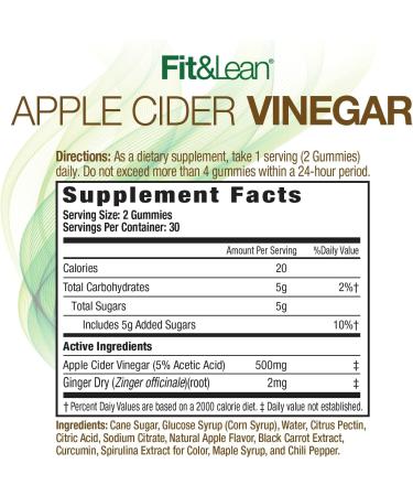 Fit & Lean Apple Cider Vinegar Gummies with The Mother - 60 Count | Supports Digestion, Appetite Control, Weight Management with Ginger Root - Buy Online on GoSupps.com
