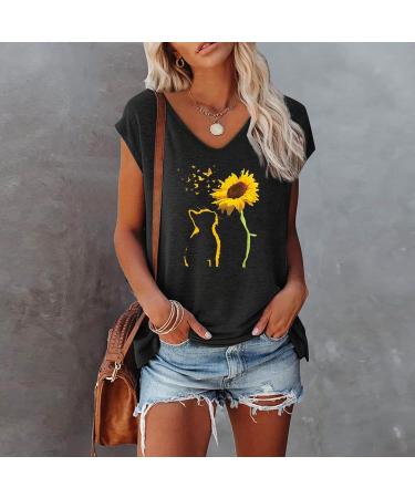Womens Funny Letter Print Graphic Tee Shirt, Short Sleeve Dressy Casual Top - Black, Size Large - Buy Online on GoSupps.com
