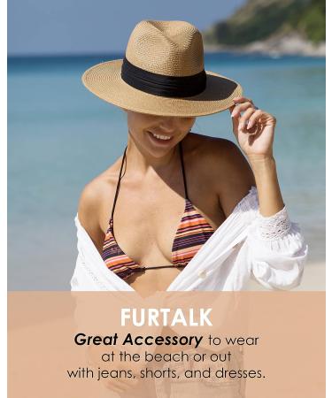 FURTALK Panama Hat Sun Hats for Women Men Wide Brim Fedora Straw Beach Hat UV UPF 50 Brown M/L - Buy Online on GoSupps.com