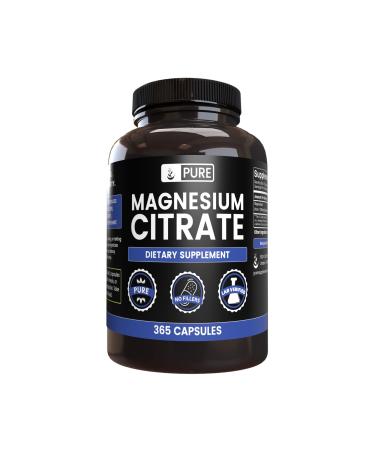 Pure Original Ingredients Magnesium Citrate (365 Capsules) No Magnesium Or Rice Fillers Always Pure Lab Verified 365 Count (Pack of 1)