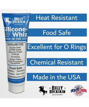 Silicone Grease  Silicone Grease for O Rings  Food Grade Sanitary Lubricant  Machine Lube  Scuba Grease  Plumbers Grease  Valve Sealant  Diving Lube  Billy Buckskin Co. Silicone-Whiz XL 4 oz. (Tube) - Buy Online on GoSupps.com