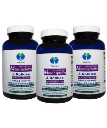 Meno Balance Rotklee & Agnus monk pepper - menopause & menopause - 360 (3x120) cycle & harmony capsules - pure isoflavone & phytohormones - no extract - without additives.26870-3 120 pieces (3 pack)