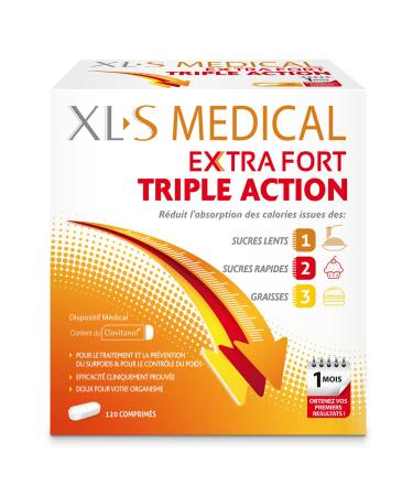 XLS MEDICAL Extra Strong - Weight Loss Aid - Triple Action - Reduces Calorie Absorption - 120 Tablets