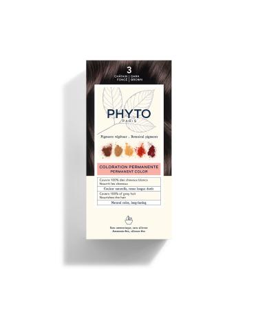 PHYTO Phytocolor Permanent Hair Color with Botanical Pigments  100% Grey Hair Coverage  Ammonia-free  PPD-free  Resorcin-free  0.42 oz 3 Dark Brown 1 Count (Pack of 1)