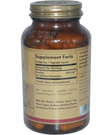 Solgar Choline 350 mg Vegetable Capsules - 100 Count | Premium Quality Supplement | Fast International Shipping - Buy Online on GoSupps.com