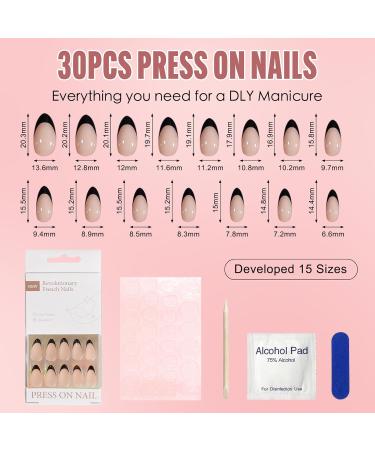 Zahrvia Press on Nail Geln gel - Salon Acrylic Natural Collection Medium Length Square Art Nails 30 Artificial Nails Nail Files Glue Pads & Manicure Sticks - SD-Black French Nail - Buy Online on GoSupps.com