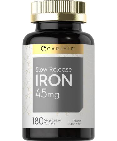 Slow Release Iron 45 mg | 180 Tablets | Vegetarian  Non-GMO  and Gluten Free Formula | Ferrous Sulfate Mineral Supplement | by Carlyle - Buy Online on GoSupps.com