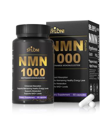 NMN Supplement 1000mg 99% Pure for NAD+ Supplement 60 Capsules Nicotinamide Mononucleotide for Increased NAD Levels Boosting Energy DNA Repair & Healthy Aging 60 Count (Pack of 1)