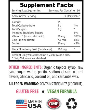 Antioxidant-Rich Elderberry Gummies - Elderberry Gummies - Natural Immune System Support Tasty Raspberry Flavor Black Elderberry with Vitamin C Non-GMO Gluten-Free Dairy-Free 2 Bot 120 Gummies - Buy Online on GoSupps.com