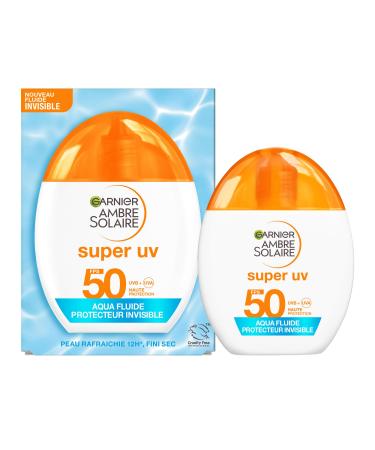 GARNIER - Ambre Solaire Acide Hyaluronique - Aqua Fluide Invisible SPF50 - Fluide Solaire Non Teint e - Matifie Prot ge Illumine & Hydrate - L g re & Non Grasse - Tous Types de Peaux - 40 ml