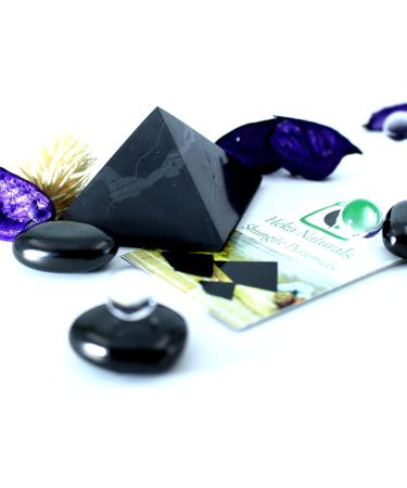 Heka Naturals 5cm Polished Shungite Pyramid | Black Stone Crystal for Home/Office Decor - Chakra Healing Crystals Meditation - Buy Online on GoSupps.com