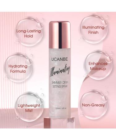 UCANBE Shimmer Dewy Setting Spray Glowing + Makeup Setting Spray 2 in 1 Lightweight Formula for a Radiant Glow Long-Lasting Face Mist for Face Body 4 Fl Oz #Silver - Buy Online on GoSupps.com
