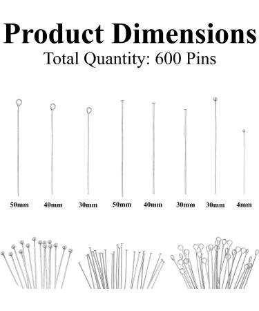 Mandala Crafts 600 PCs Stainless Steel Open Eye Pins for Jewelry Making - Bead Eye Pins for Earrings, Necklaces, Bracelets - 30mm, 40mm, 50mm - Buy Online on GoSupps.com
