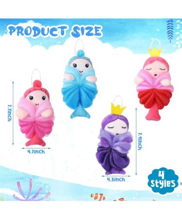 Mermaid Kids Loofah Set - 4 Cute Animal Bath Shower Sponges for Toddlers and Babies - Buy Online on GoSupps.com