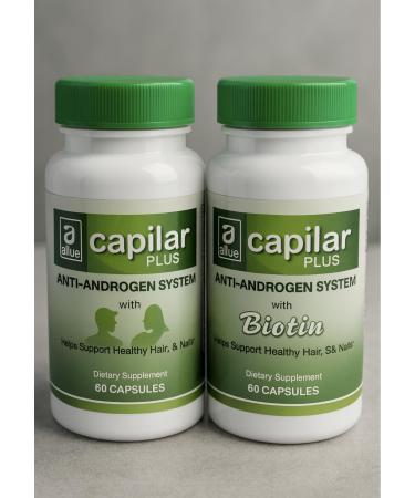 Capilar Plus with Biotin | 2 Bottles x 60 Capsules (120 Total) | Anti-Androgen System | Daily Use Dietary Supplement | for Hair Skin & Nail Support | 2-Month Supply