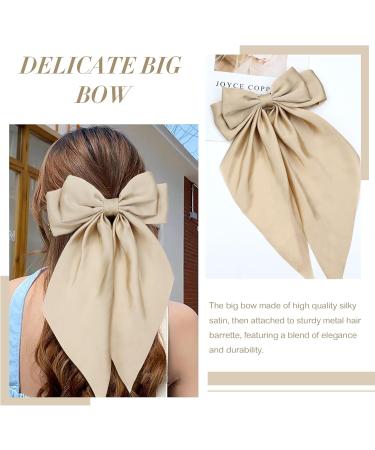 Cinaci 4 Pieces Large Big Oversized Satin Hair Bows with Long Tail French Barrettes Hair Clips Accessories for Women Girls Teens White Ivory Khaki Black - Buy Online on GoSupps.com