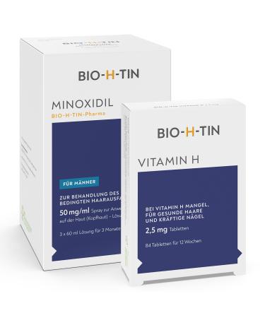 Minoxidil Bio-H-Tin 50 mg/ml spray solution to apply to the scalp 3x 60 ml + organic h-tin vitamin H 2.5 mg 84 tablets for 12 weeks - Buy Online on GoSupps.com