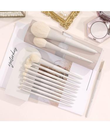 Rownyeon 12pcs White Grey Makeup Brush Set - Professional Synthetic Brushes for Foundation, Blending, Powder, Blush, Concealer, and Eyeshadow - With PU Leather Roll - Buy Online on GoSupps.com