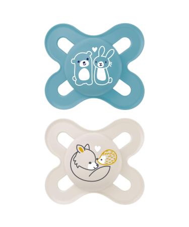 MAM Start Cute 0-2M Soother 2PK - Blue (Set of 2) Sustainable Baby Soother SkinSoft Silicone Teat Soother Blue (Designs May Vary)