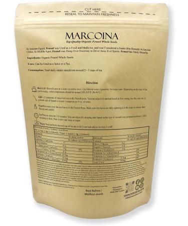 Organic Fennel Seeds Herbal Loose Tea by Marcoina - Whole Seeds 227g in Resealable bag Caffeine-Free Tea from Egypt - Perfect for Hot Brews Cooking and Spices Known as Foeniculum vulgare Florence fennel Saunf finocchio 8oz. Fennel Organic Whole Seeds 227g - Buy Online on GoSupps.com
