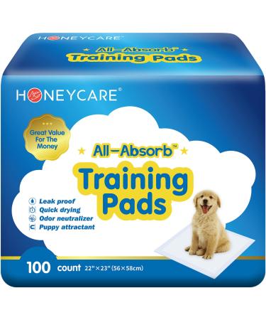 HONEY CARE All-Absorb Dog Pee Pads 22" x 23" (Pack of 14), Ultra Absorbent and Odor Eliminating Puppy Pads for Training, 5-Layer Leak-Proof Pee Pads with Quick-Dry Surface for Potty Training 100 Count (Pack of 1)