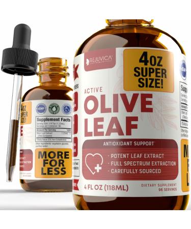 Rejuvica Health Active Olive Leaf 4oz XL Super Size Tincture - Advanced Olive Leaf Liquid Extract - Naturally Occurring Oleuropein - Immune & Heart Support Drops 4 Fl Oz (Pack of 1)
