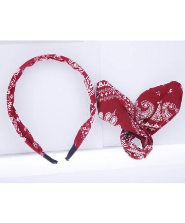 Lvyeer 4 Pack Paisley Print Bow Headbands for Women - Rabbit Ear Headwrap Hair Accessories for Girls - Style1 (White Red Navy Blue Black) - Buy Online on GoSupps.com