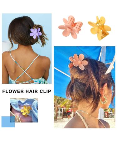 Flower Cute Hair Claw Clips - Set of 4 Matte Small Flowers Hair Clips for Women and Girls - Nonslip Strong Hold Hair Accessories (Yellow+Purple+Pink+Khaki) - Buy Online on GoSupps.com