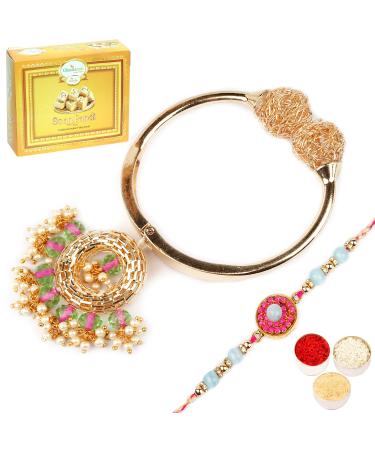 Ghasitaram Gifts Rakhi for Brother Rakhis Online - RM-132 Bhaiya Bhabhi Rakhi with 400 GMS of Soan Papdi