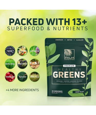 Organic Superfood Powder (Berry Blast) - Premium Blend with Ashwagandha, Spirulina & Antioxidants for Energy, Detox & Alkalizing | Healthy Greens Drink | 30 Servings - Buy Online on GoSupps.com