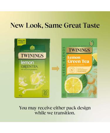Twinings Lemon Green Tea - 20 Tea Bags, Pack of 20 Count - Refreshing Citrus Flavor - Buy Online on GoSupps.com