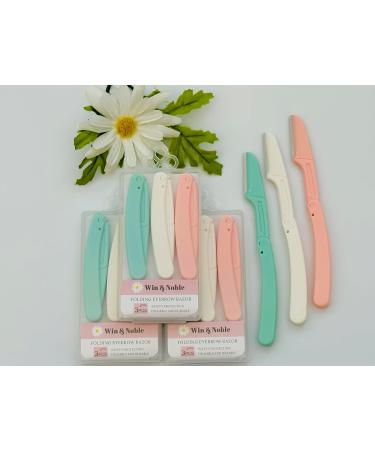 Win & Noble 9 PCS Folding Eyebrow Razors - Multi-Purpose Painless Facial Hair Remover Dermaplaning Tool with Storage Box - Green Pink White - Buy Online on GoSupps.com