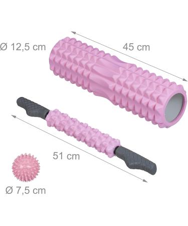 Relaxdays Fascia Roller Set of 3 - Massage Roller Fascia Stick & Hedgehog Ball for Neck Back & Legs - Medium Hard Pink - Improve Muscle Recovery - Buy Online on GoSupps.com