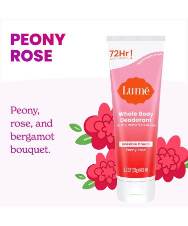 Lume Whole Body Deodorant - Invisible Cream Tube - 72 Hour Odor Control - Aluminum Free Baking Soda Free Skin Safe - 3.0 ounce (Pack of 2) (Peony Rose) Peony Rose 3 Ounce (Pack of 2) - Buy Online on GoSupps.com
