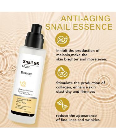 Snail Mucin Essence - Snail Mucin Serum 100ml - Hyaluronic Acid Serum for Face - Snail Mucin Moisturiser - Skin Repair & Hydrating Serum - Dark Spot Remover for Face - Moisturing Smoothes Fine Lines - Buy Online on GoSupps.com