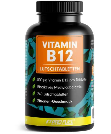 Vitamin B12 sucking tablets 240x lemon 500 g active methylcobalamine B12 per tablet delicious taste vegan & high dose B12 tablets for sucking without adding sugar sweetened with xylitol lemon - 1x 240 tablets