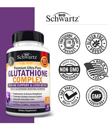 Glutathione Liver Detox Supplement with Quercetin, Vitamin C, Milk Thistle, Alpha Lipoic Acid - 60ct Immune Support & Cleanse Pills - Buy Online on GoSupps.com