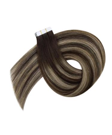 Youngsee Ombre Tape Extensions - Real Hair 35cm Balayage Extensions - Dark Brown & Ash Blonde Seamless Tape-in Hair Extensions for Women - 50g #4/18/4 - Buy Online on GoSupps.com