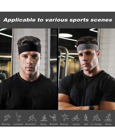 Vsiopy Men's Non Slip Running Headband 6-Pack - Moisture Wicking & Adjustable Workout Sweatbands in Black and Grey - Buy Online on GoSupps.com