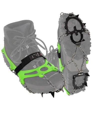 Alpidex Gr del Cramping iron for mountain shoes shoe claws with manganese steel spikes 12 teeth shoe size 35-47 crampons climbing mountaineering trekkking winter outdoor shoe spikes green xl