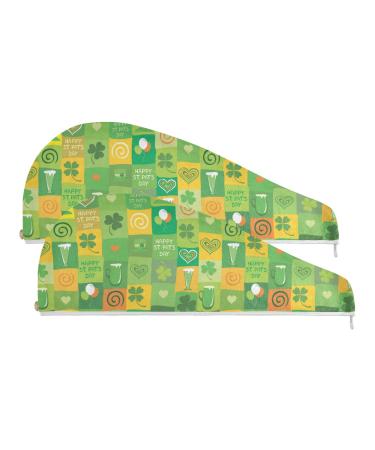 St Patrick's Day Microfiber Leaves Towel Quick Dry for Curly Longer Thicker Hair 2 Pack 9.5" x 24"
