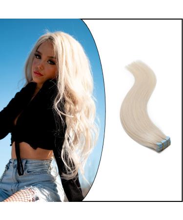 Elailite 20PCs Tape Extensions Invisible Extensions Real Hair Tape Tape in Extensions Real Hair Glatt Remy Real Human Hair 40cm 50g #70 Bleached White
