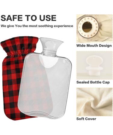 Black Red Buffalo Plaid Hot Water Bottle - Pain Relief for Neck & Shoulders 1L | Warm Feet & Bed Comfort - Buy Online on GoSupps.com