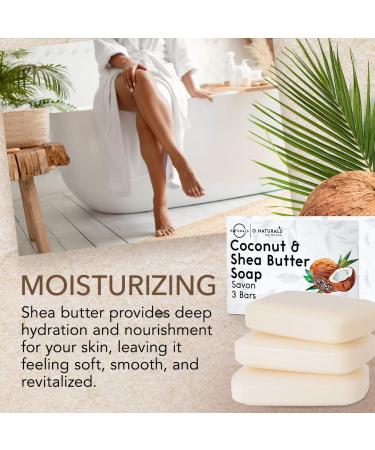 O Naturals 3-Pack Organic Coconut & Shea Butter Soap Bar 4oz Set | Vegan Cold Process Bar Soap | Handmade Premium Essential Soap | Natural Soap for Face, Body | Men & Women | Coconut & Shea Butter Soap - Buy Online on GoSupps.com